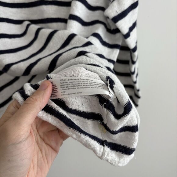 Eileen Fisher Large Petite Sweater Organic Linen Cotton Nautical Stripe Buttons - Picture 7 of 8